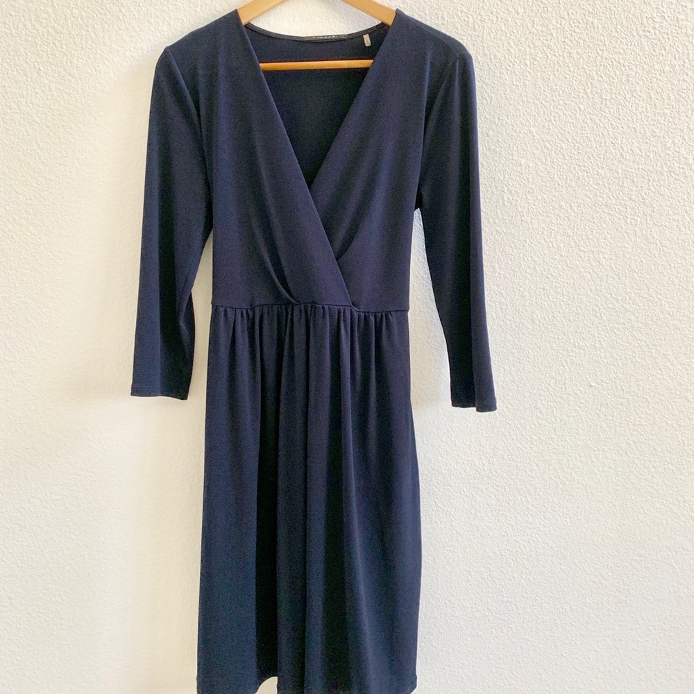 T Tahari Faux Wrap Dress Navy Sz S
